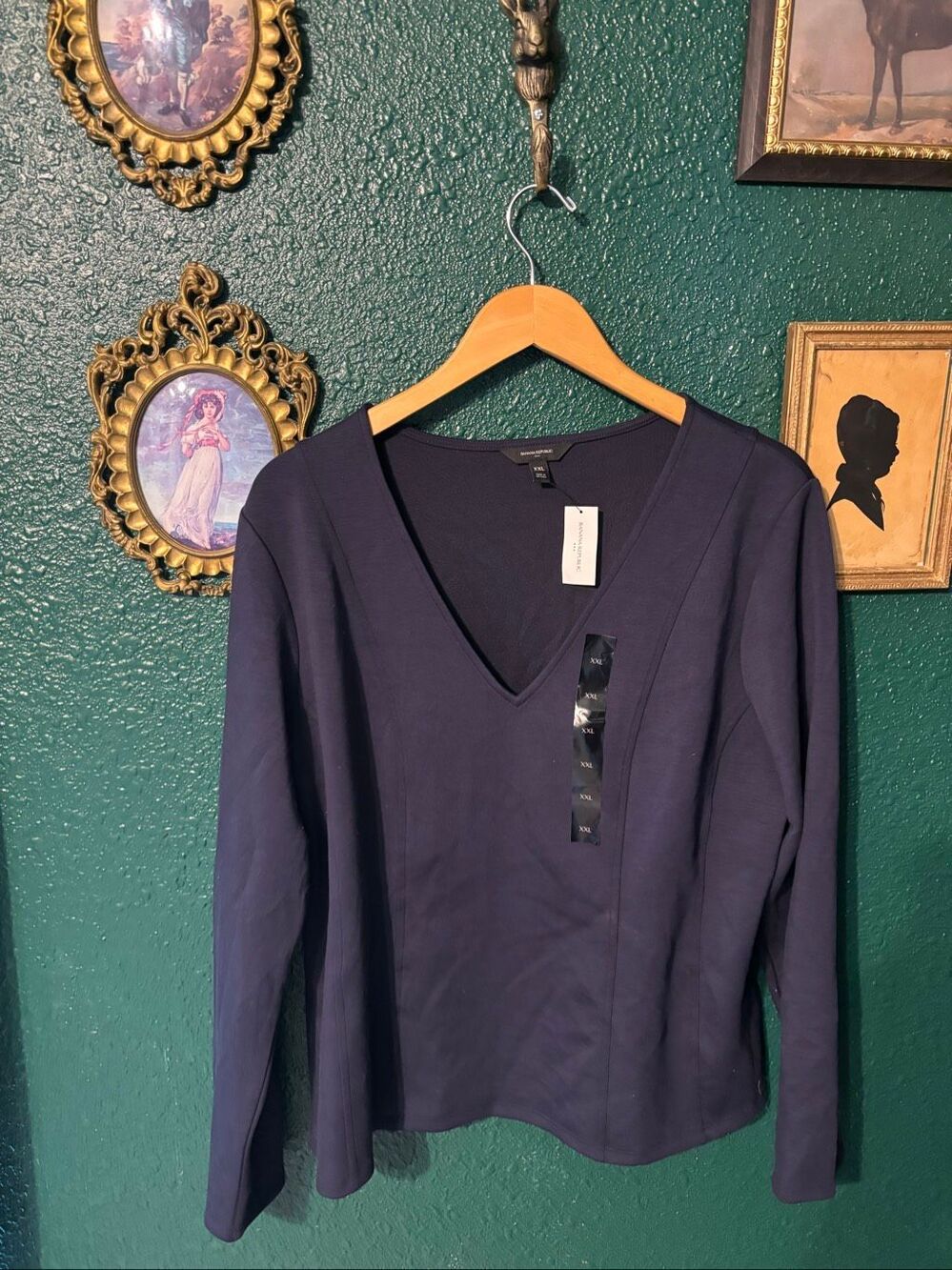 Banana Republic Navy Blue Scuba V-Neck Long Sleeve Sz XXL NWT